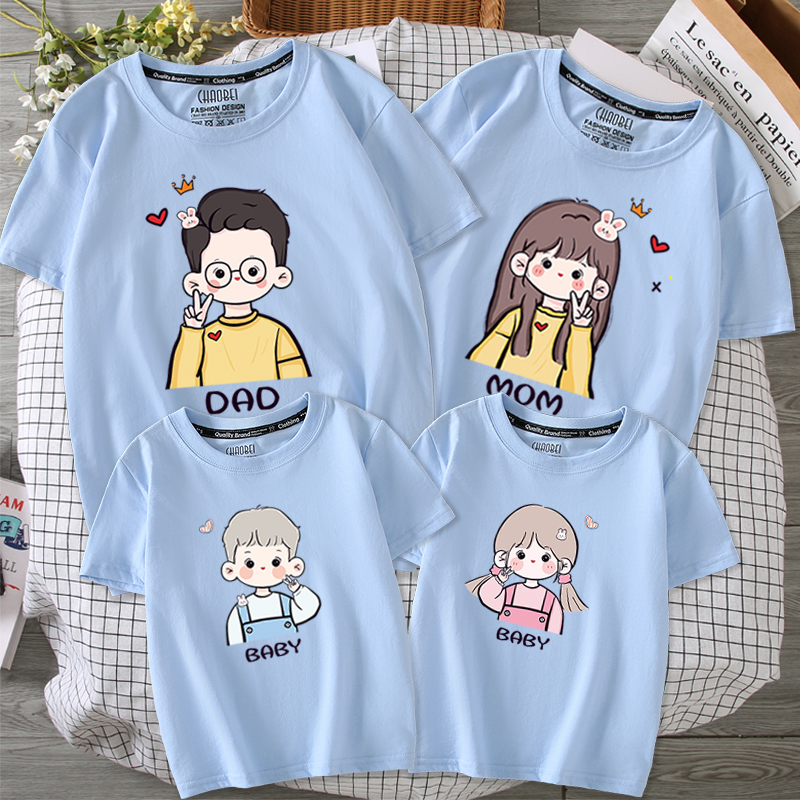 卡通亲子装一家三四口2023新款春夏装母女装洋气高端纯棉短袖t恤