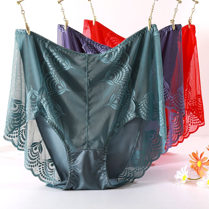 新孔雀蕾丝150-250斤加肥加大码胖MM200斤高腰性感镂空网纱内裤女