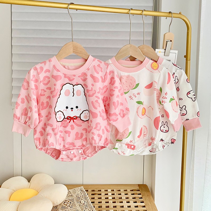 婴儿秋季卫衣包屁衣2021新款新生长袖爬服小女童宝宝三角连体哈衣