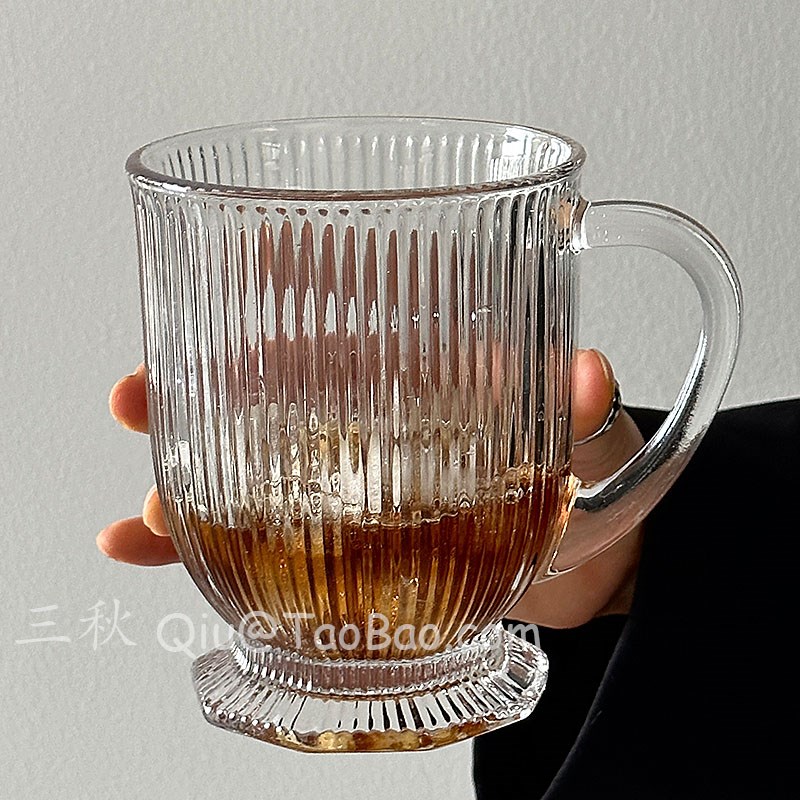 三秋Sanq复古竖纹大容量玻璃杯水杯冰美式咖啡杯夏季冷饮杯果汁杯