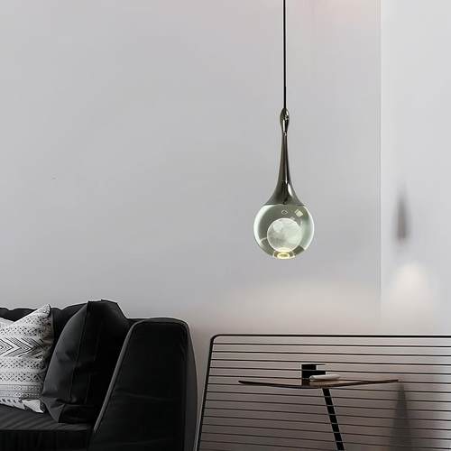 小红薯同款床头水晶球吊灯卧室床头灯小月球灯氛围轻奢房间吊线灯