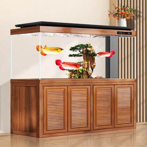 鱼缸大型客厅家用超白玻璃水族箱底滤屏风隔断方缸新款专业红龙缸