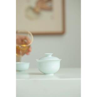 巽禾 薄胎玉泥 元宝福袋两才盖碗 景德镇手工 高温防烫手 80ml