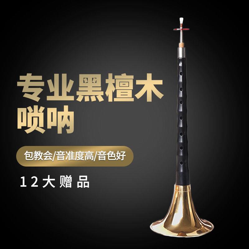 演奏专业黑檀木唢呐乐器红木全套d调D调初学者入门小号哨片配件