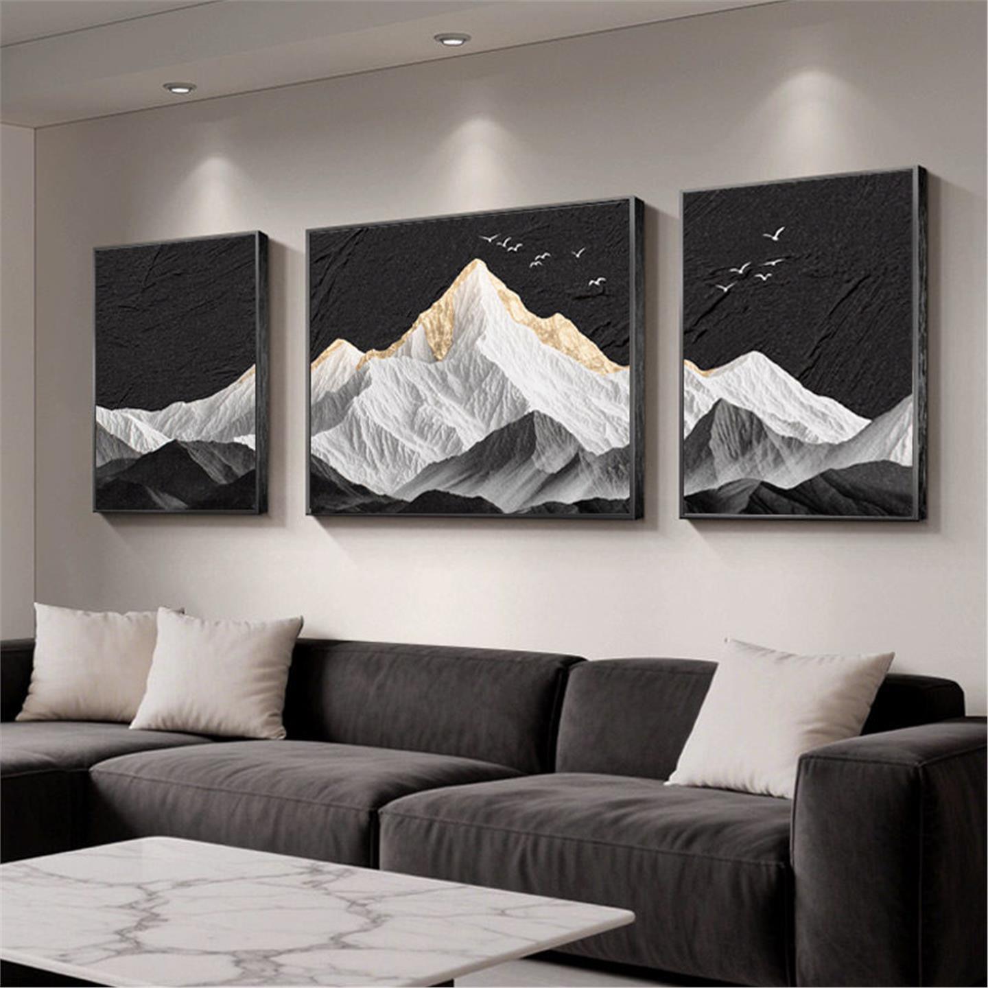 装饰画挂画背后有山客厅装饰画现代简约沙发背景墙壁画高级感黑白