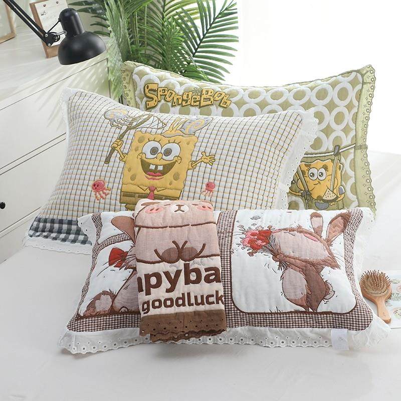 泡芙纯棉纱布枕巾学生宿舍专用高档卡通可爱全棉枕头巾单个蓝色,床上用品,枕巾,淘宝优惠券,粉丝福利购,淘宝优惠卷