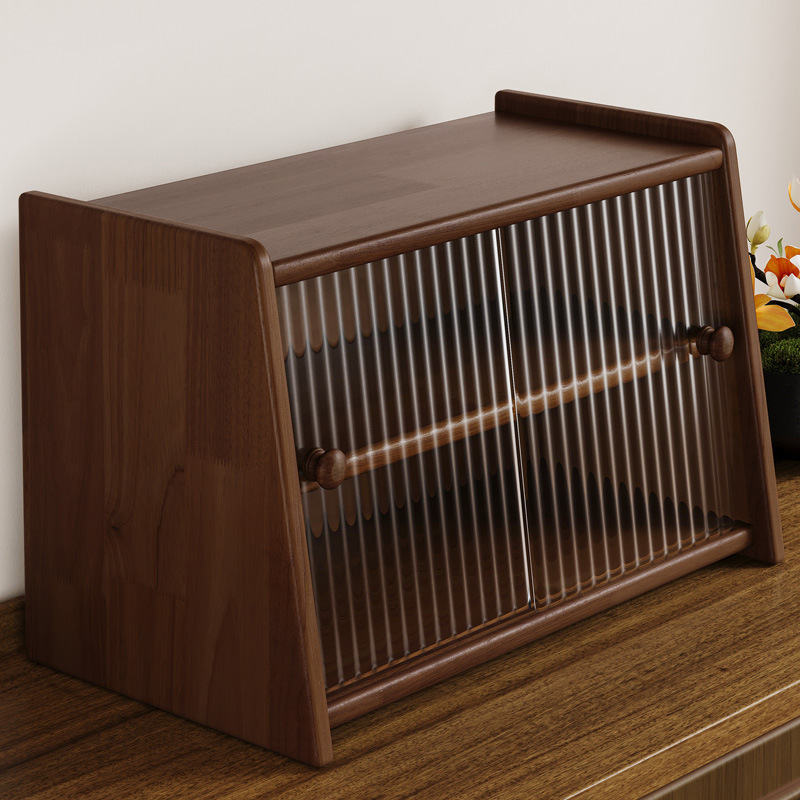 实木桌面化妆品收纳盒置物架台面杂物收纳柜办公桌手办展示整理柜