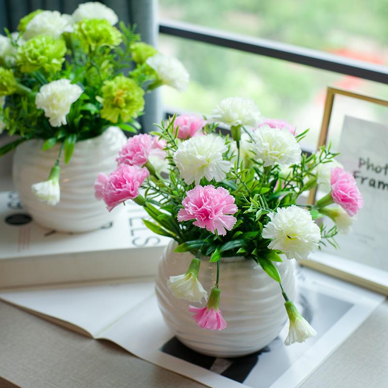 北欧ins小清新康乃馨仿真花家居客厅餐桌假花小盆栽塑料装饰花艺