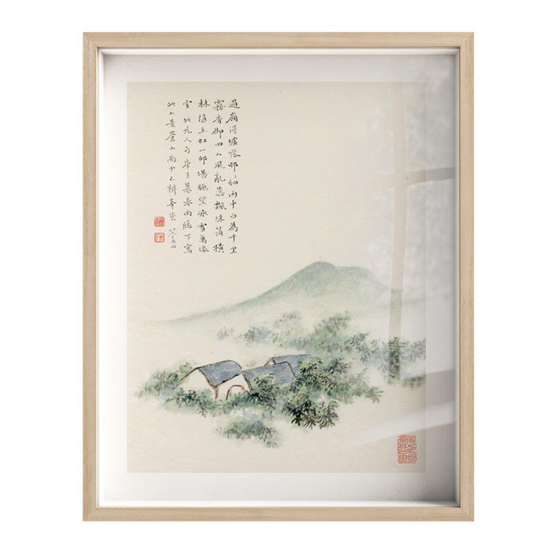 x竹庵日式简约书房装饰画新中式禅意山水玄关挂画原木风壁画图片