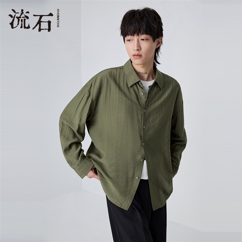 RS流石男装极简褶皱设计衬衫2025年春季新款男士高端宽松时尚衬衣