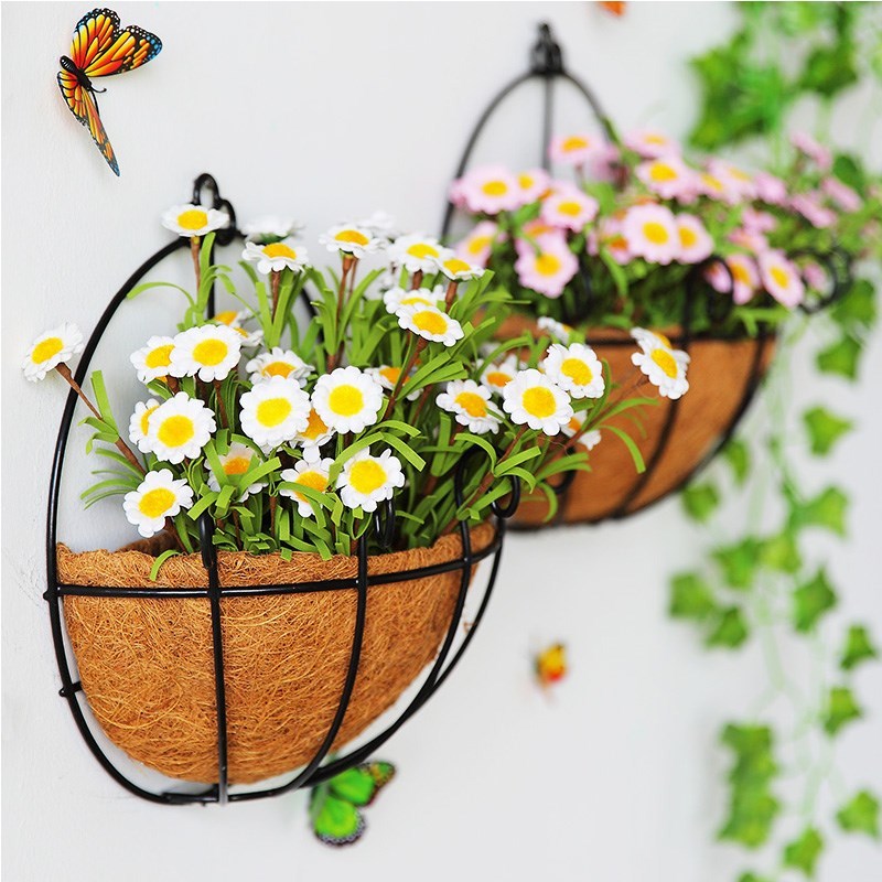 美式乡村简约编织吊篮半壁挂花盆创意悬挂吊兰盆幼儿园装饰绿植篮