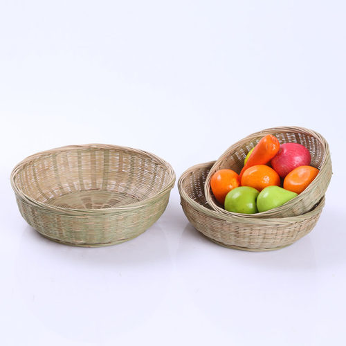 手工竹编制品簸箕编织竹篮子馒头筐水果盘酒店厨房收纳筐家用圆形