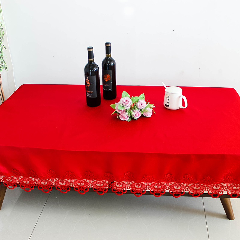大红色喜庆蕾丝餐桌布艺结婚庆长方形饭桌茶几正方万能盖巾防尘罩