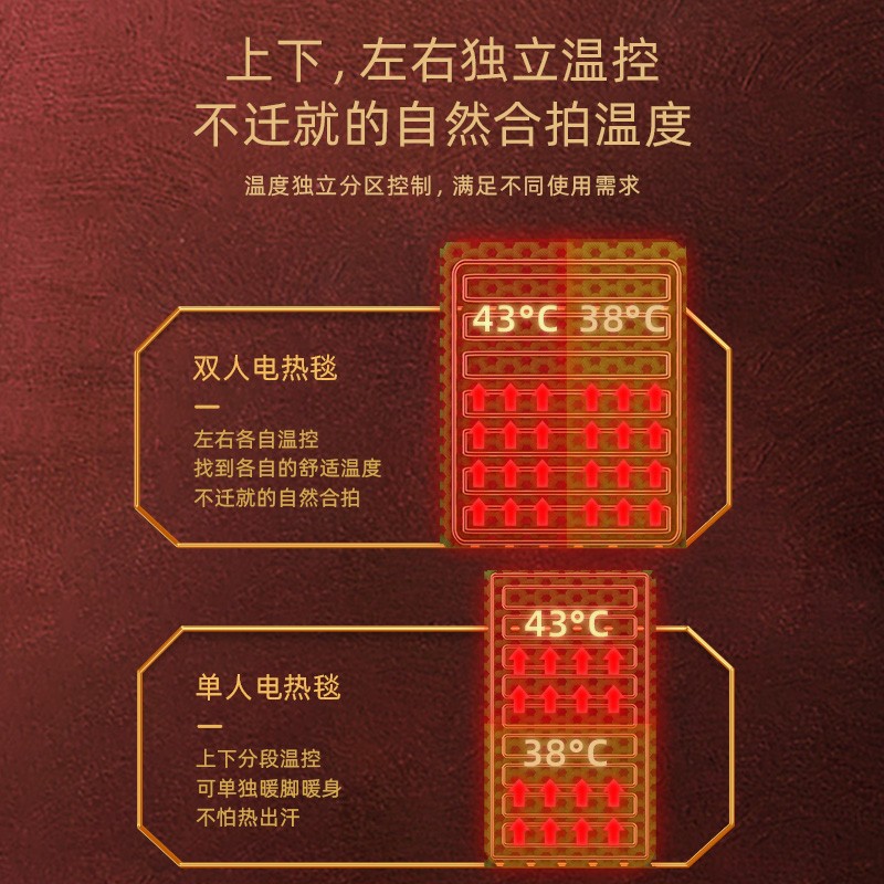 彩阳电热毯双人双控调温家用安全加大学生宿舍单人电褥子辐射无