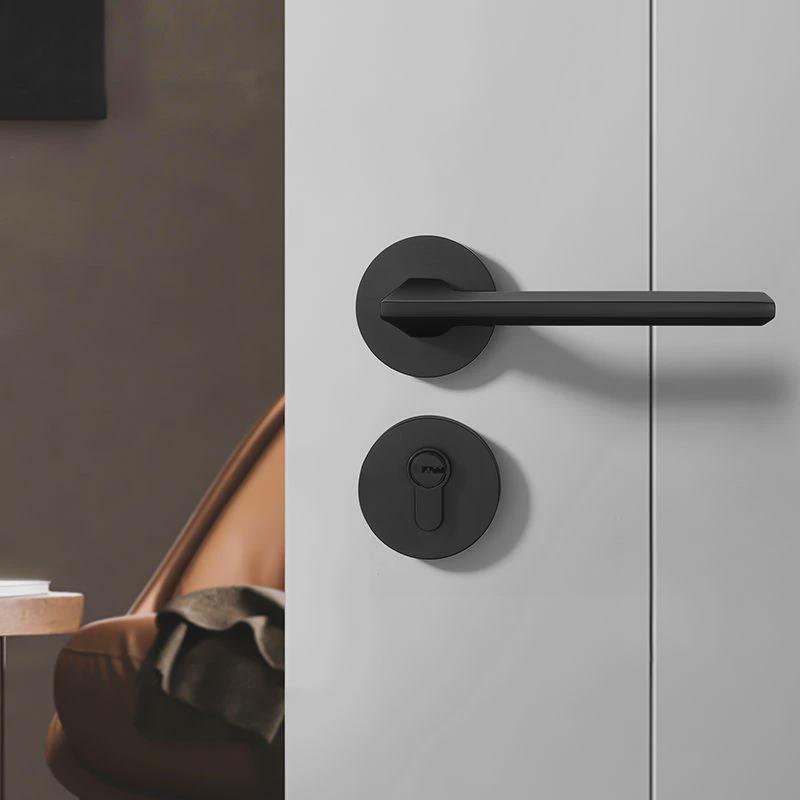 黑色门锁磁吸静音卧室房门锁室内分体锁卫生间实木门把手执手锁具