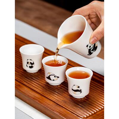 软玉白瓷功夫茶具套装简易家用熊猫陶瓷茶壶盖碗茶杯方便奢侈礼品