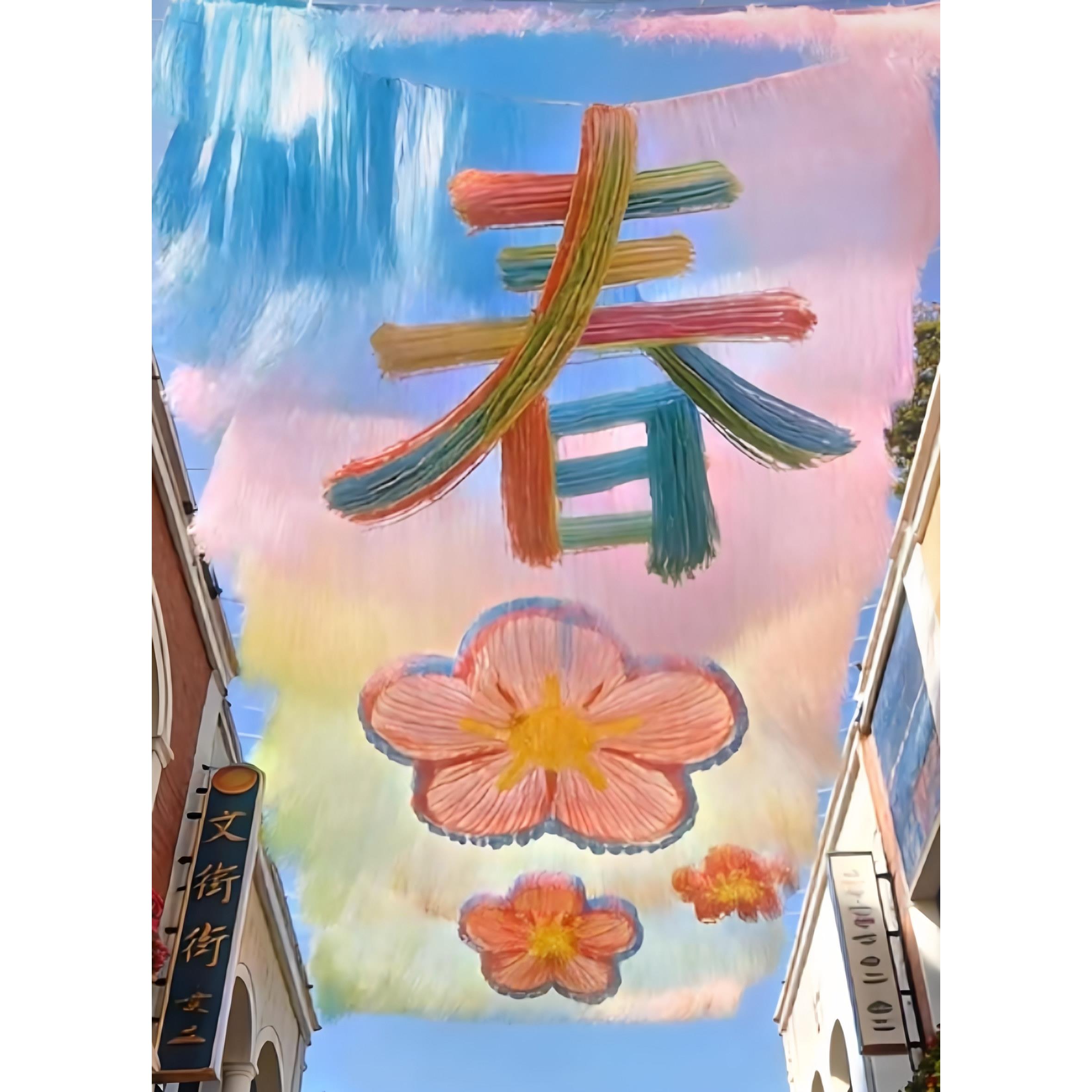 新原创设计花朵风动天幕镭射丝带编织炫彩雨丝帘空中花海造景遮阳