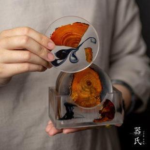 树脂松木杯垫茶具配件家用实木创意茶杯垫隔热垫壶承茶杯托 器氏