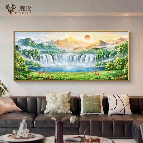 聚宝盆山水画客厅挂画现代简约沙发后背景墙装饰画生意人招财墙画