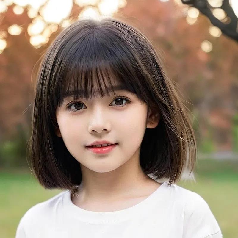 俏皮可爱拍照写真儿童女宝假头发波波头短直发全头套式日常氛围感