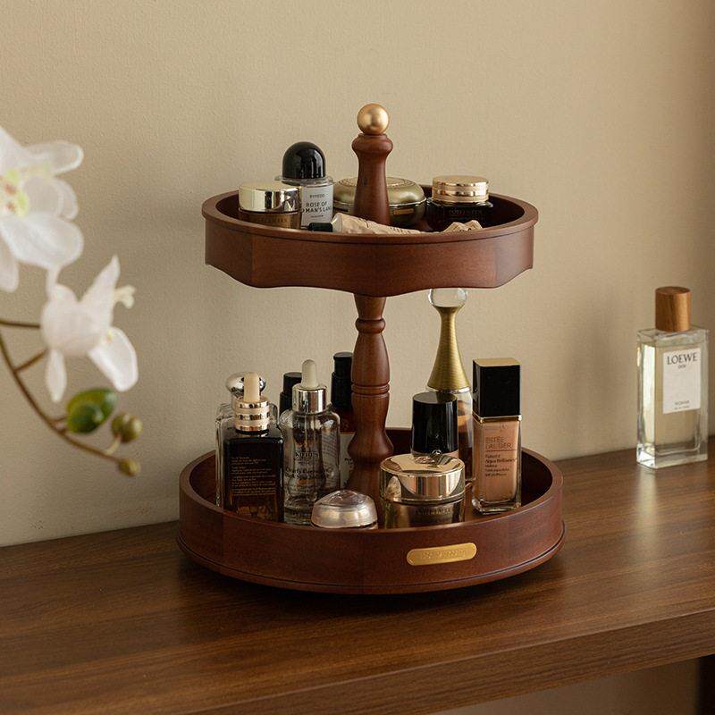 化妆品收纳盒桌面高级感多功能化妆台置物架护肤品香水木质首饰盒