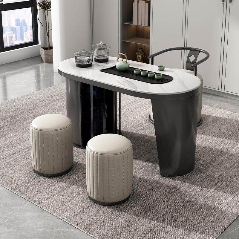 轻奢现代简约岩板茶台一体烧水办公室客厅家用小型阳台茶桌椅组合