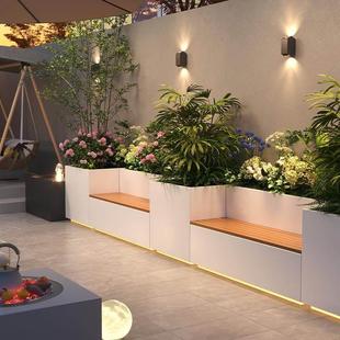 户外不锈钢花箱坐凳组合露台阳台铁艺花槽座椅花池种植箱成品定制