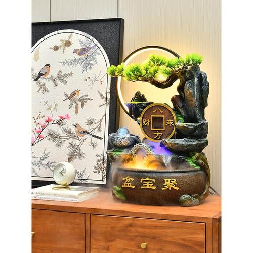 招财聚宝盆假山循环流水室内摆件客厅电视柜桌面办公室加湿器造景