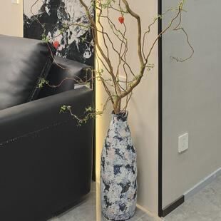 手工堆釉覆古粗陶侘寂新中式客厅山归来水培插花摆件落地花瓶器