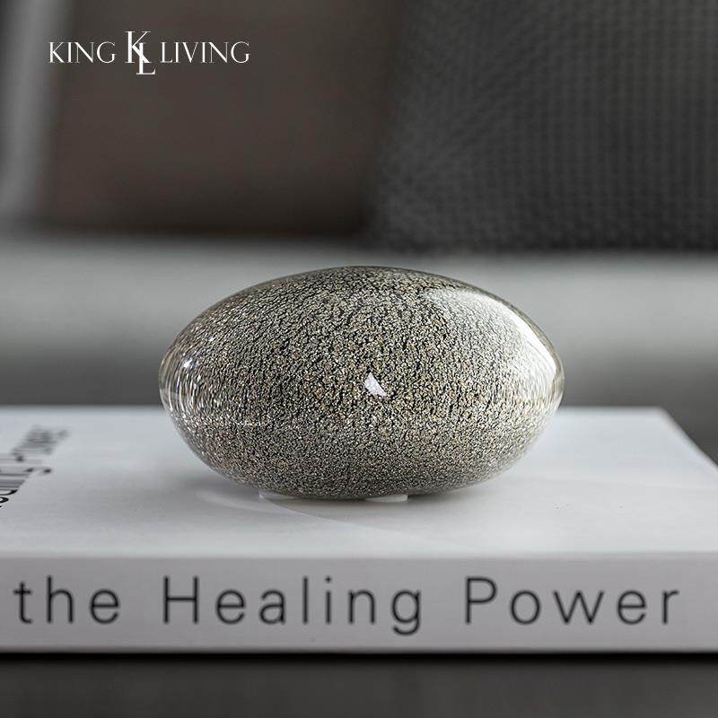 邸高家居现代极简约玻璃镇纸石样板房书房摆件椭圆书桌面软装饰品