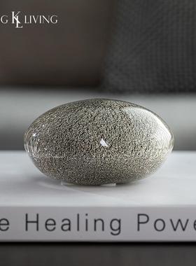 邸高家居现代极简约玻璃镇纸石样板房书房摆件椭圆书桌面软装饰品