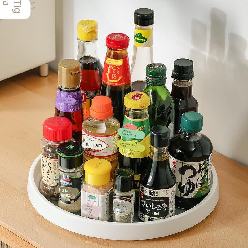 日式旋转调料置物架台面转盘置物架厨房桌面开放式360度旋转收纳