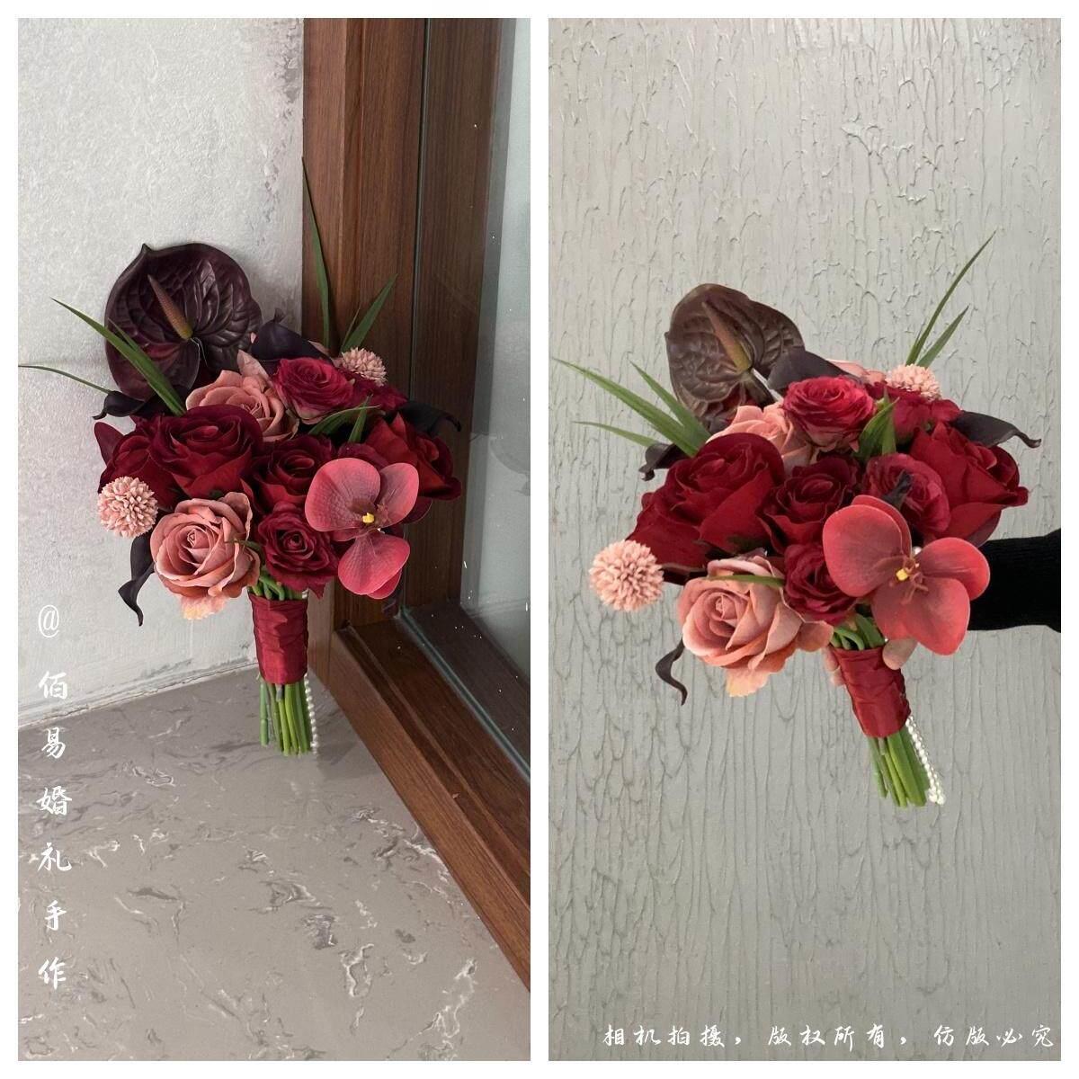 hot红色手捧领证彷真花束中式秀禾古装手花结婚礼物DIY球形特惠