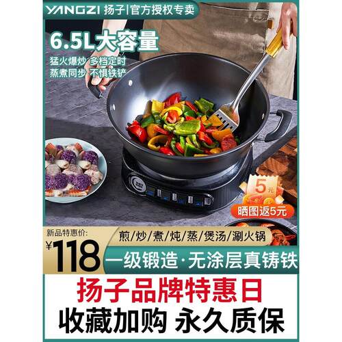 扬子电锅多功能家用铸铁无涂层不粘锅烹饪和烹饪一体新型电火锅