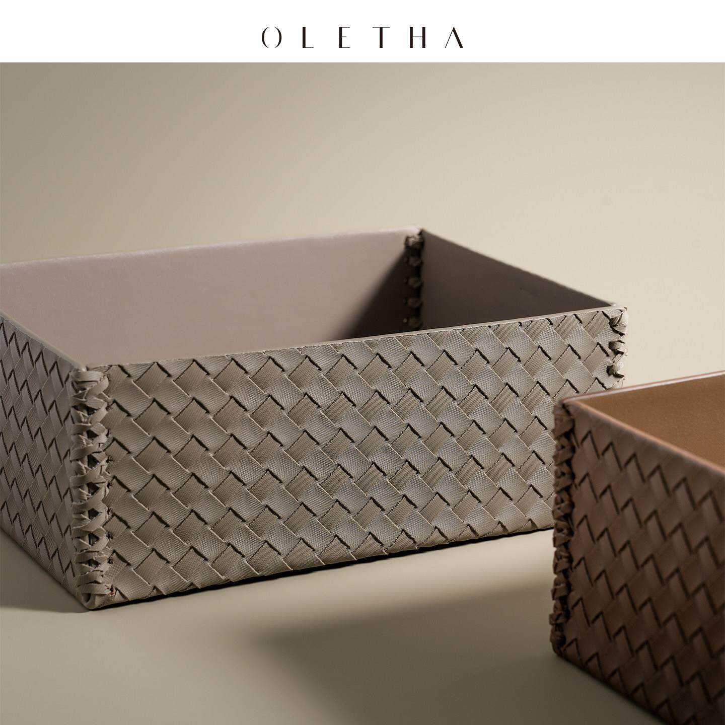 OLETHA高级桌面收纳盒玄关梳妆台床头杂物收纳篮化妆护肤品收纳框