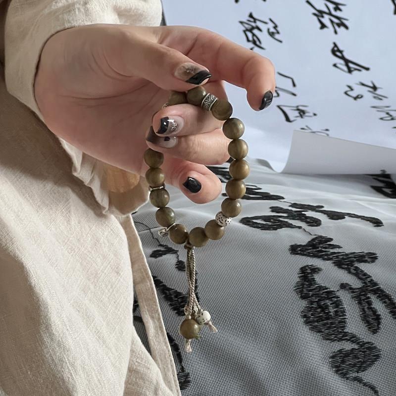回云 原创「康年」檀香绿檀木 念珠菩提佛珠文玩手串s925银福手錬