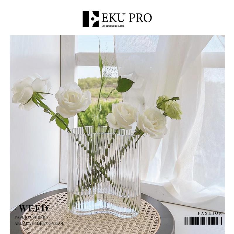 EKU PRO·芸柔·简约条纹玻璃花瓶客厅插花器高级感水培器 | Weed