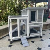 户外宠物笼兔笼鸡笼鸽子笼屋顶防雨网格隔板塑料抽屉二层木养殖笼