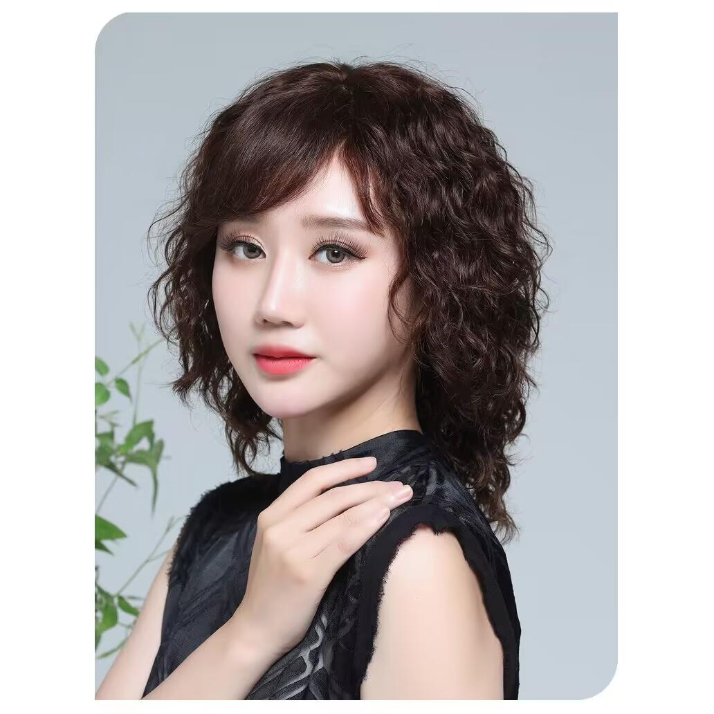 小函假发高端羊毛卷发型女士假发假发时尚妈妈假发中老年透气假发