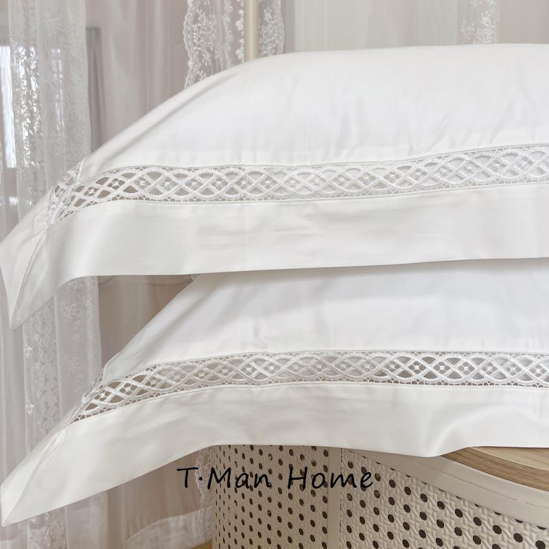 纯白色100支全棉枕套一对欧式镂空花边简约大气枕套子样板间单人