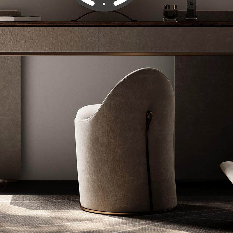 VISN 意式轻奢磨砂真皮化妆椅卧室网红圆凳 现代简约客厅换鞋凳