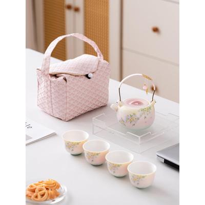 软玉旅行茶具户外露营式陶瓷茶壶便携式收纳布袋妇女饮茶设备