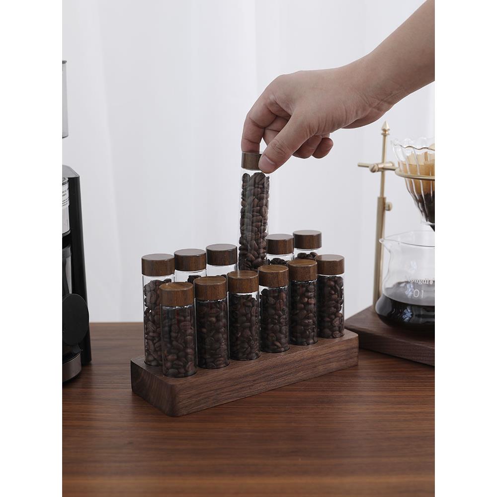 顽木咖啡豆分装试管玻璃展示架单管收纳保存咖啡工具密封罐闻香瓶