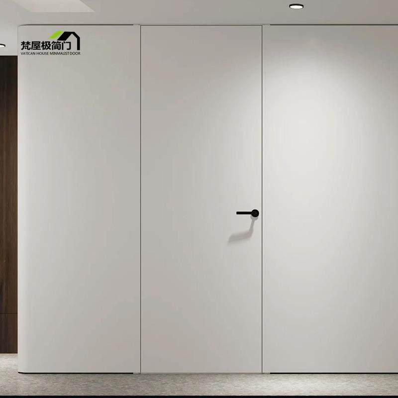 网红暗门室内门铝木门卧室门无框门通顶门极简窄边框门白色隐形门