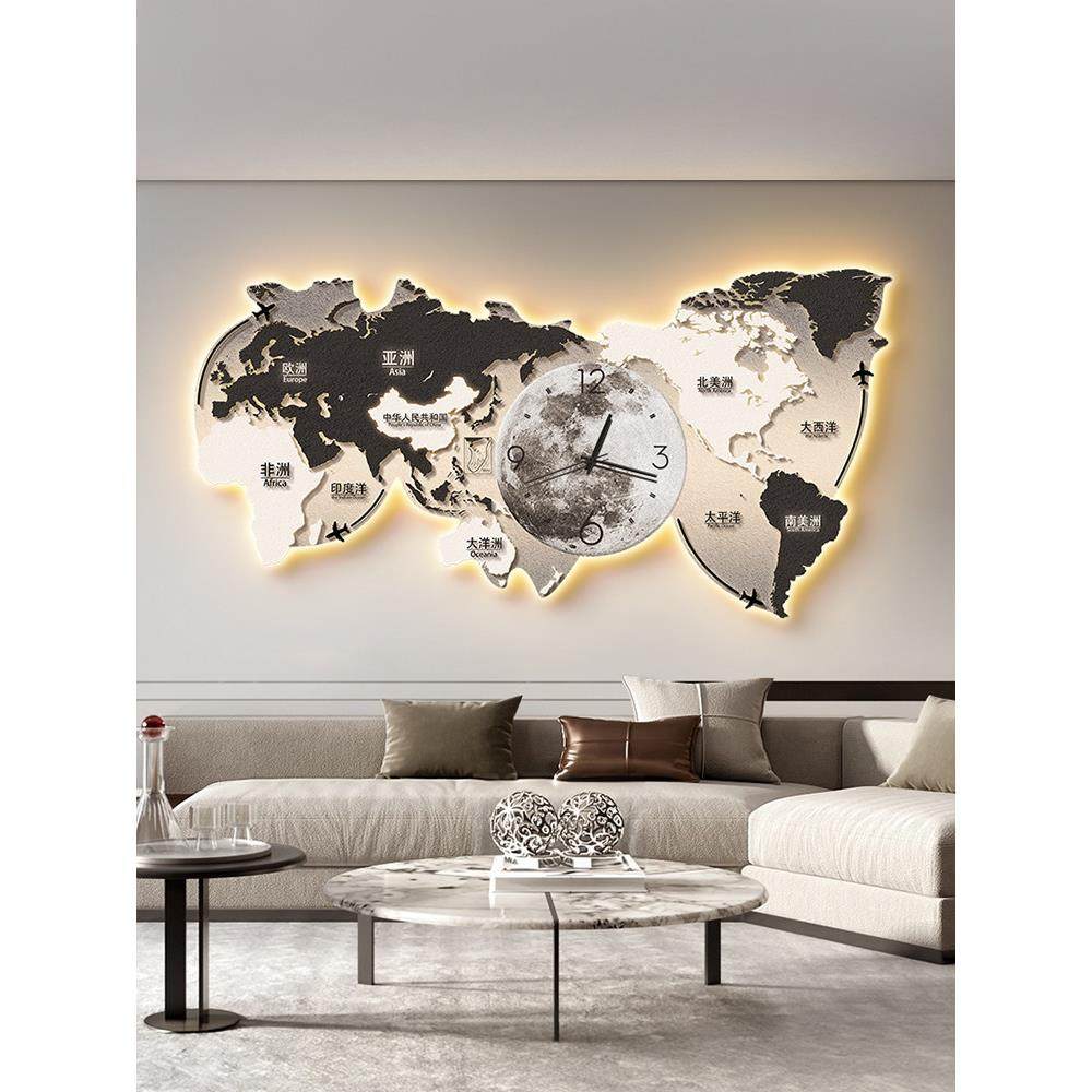 轻奢地图客厅装饰画月亮沙发背景墙挂画办公室会议室钟表壁灯,家居饰品,现代装饰画,淘宝优惠券,粉丝福利购,淘宝优惠卷
