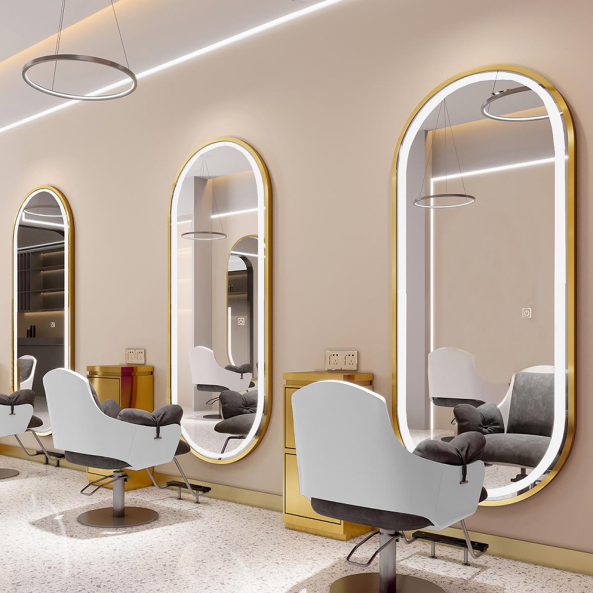 美发店镜台网红发廊专用镜子LED带灯潮款理发灯镜简约单面烫染镜