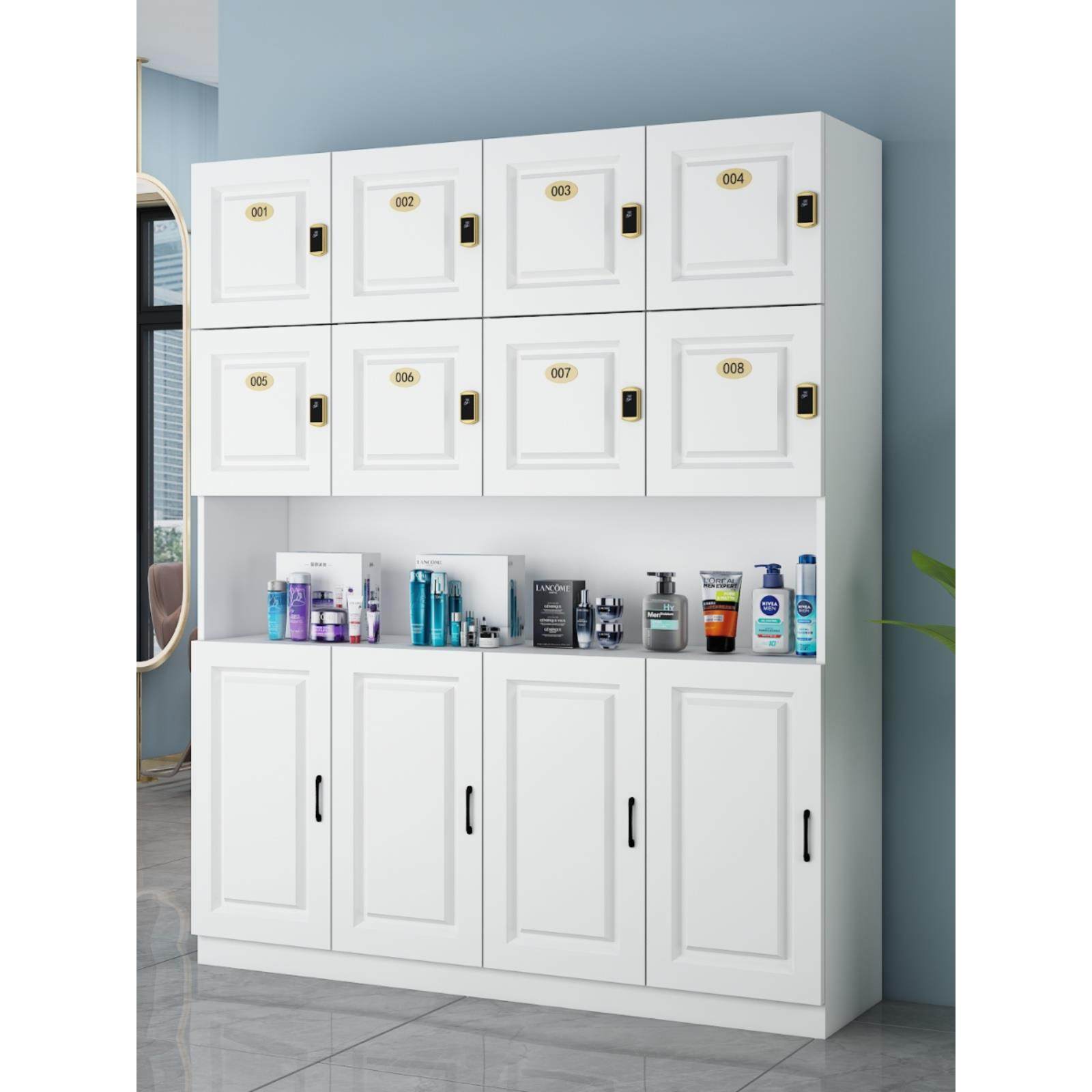 木质美发店毛巾柜理发店储物柜存包柜美容院更衣柜产品展示柜带锁,商业/办公家具,毛巾柜,淘宝优惠券,粉丝福利购,淘宝优惠卷