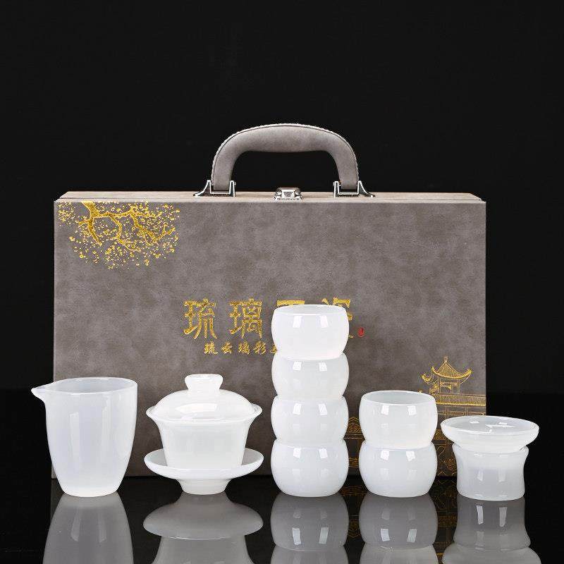 琉璃玉瓷茶具套装功夫家用高档白玉琉璃盖碗茶杯泡茶壶办公室礼盒,餐饮具,功夫茶具,淘宝优惠券,粉丝福利购,淘宝优惠卷