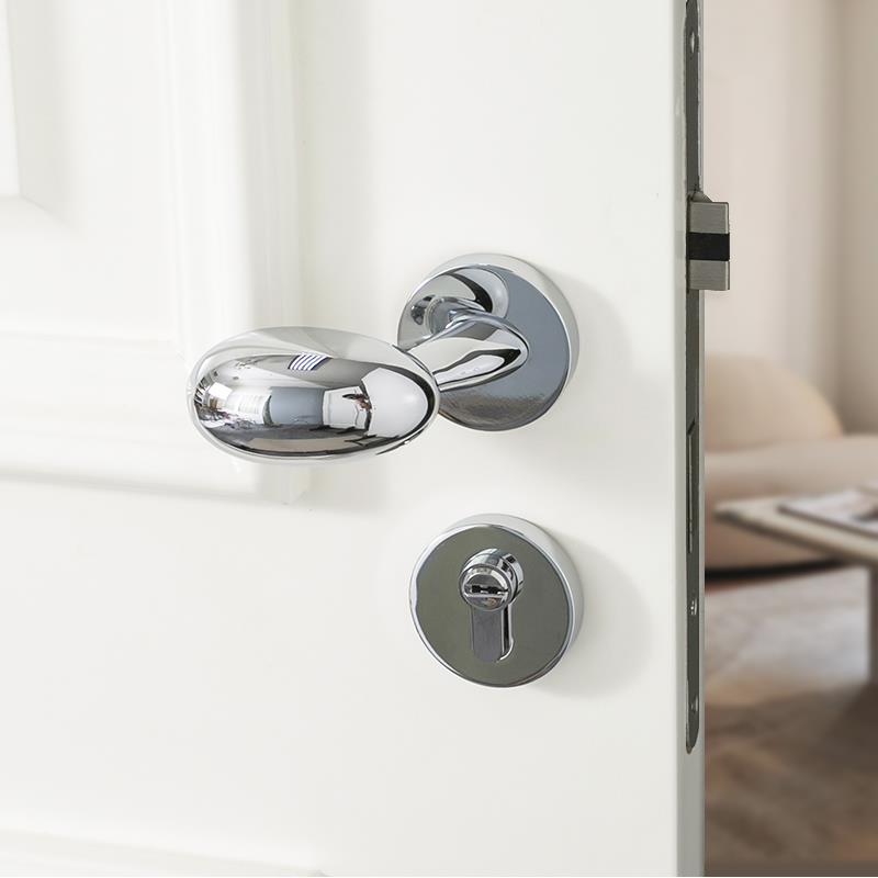 INDOORS法式银色卧室门锁鸭蛋型椭圆静音家用卫生间锁具房门把手