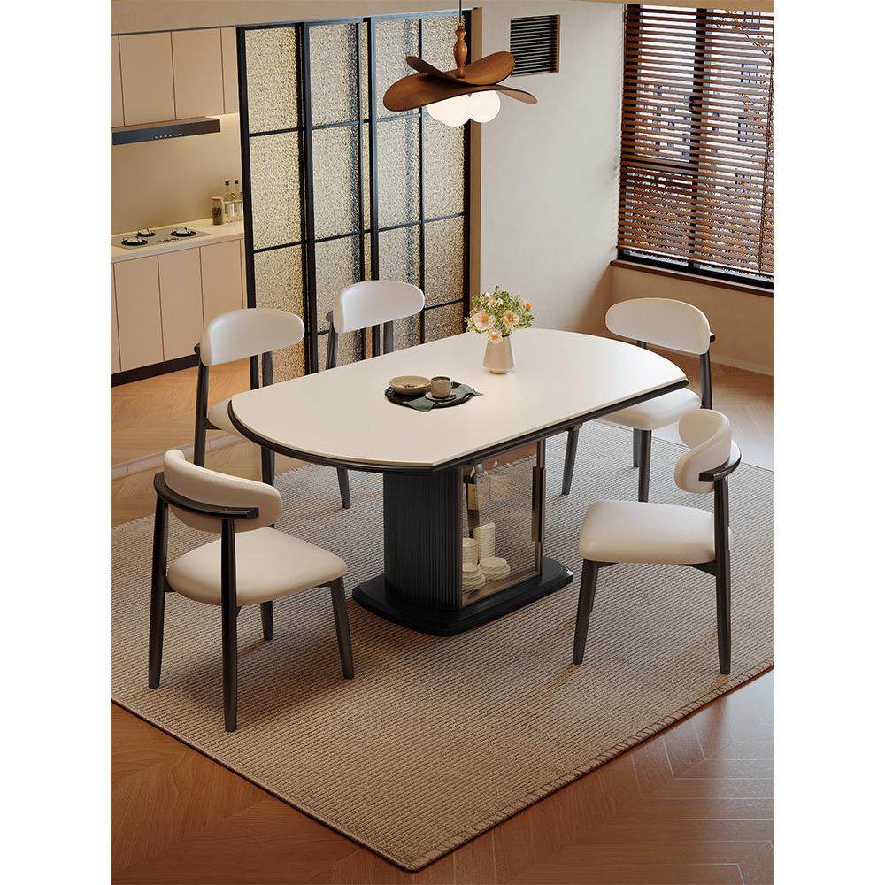 中世纪风格电磁炉石板餐桌椅组合家用小公寓折叠式餐桌方圆两用桌,住宅家具,岩板餐桌,淘宝优惠券,粉丝福利购,淘宝优惠卷